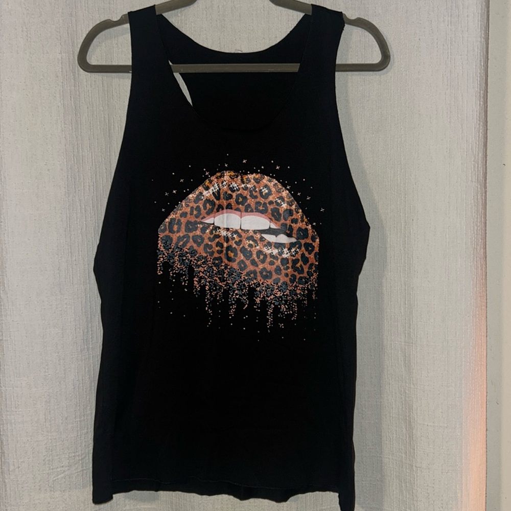 Teeth Biting Lip Leopard Print Lips Tank Top
